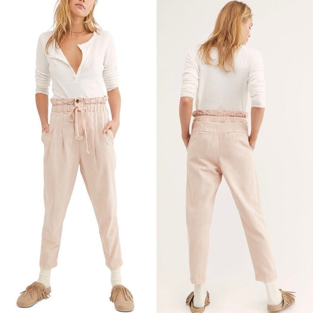 Free People Margate in Misty Rose pleated paperbag trouser‎ Small